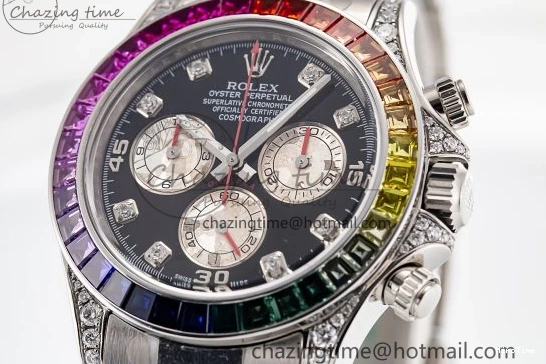 MiroTime 1226 Sleek Custom Daytona 116520 RBOW Rainbow Clean Best Edition Black Dial on SS Bracelet SA 1730